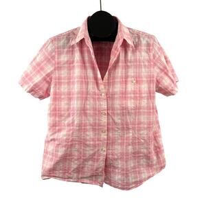 L.L. Bean Pink Plaid Button Down Shirt LARGE Casual Blouse